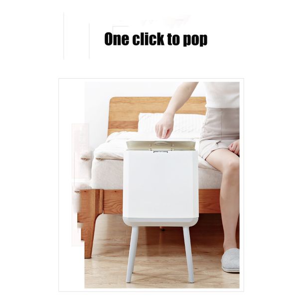 Trash Can with Lid Plastic Garbage Can with Push Button Narrow Modern Waste Basket for Kitchen Slim Dogproof Bedroom Garbage Bin
