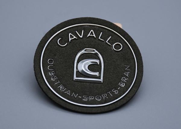Buy Microfiber Material Embossed Patches With Custom Silver Logo at wholesale prices