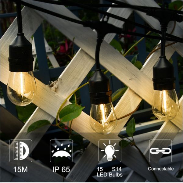 S14 1W LED String Bulb 3M Extension Cable 15PCS 2200K