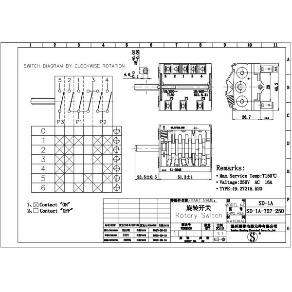 Ceramic switch 49.27215.000 Rotary switches OVEN SWITCH Switch gear Three gears switch