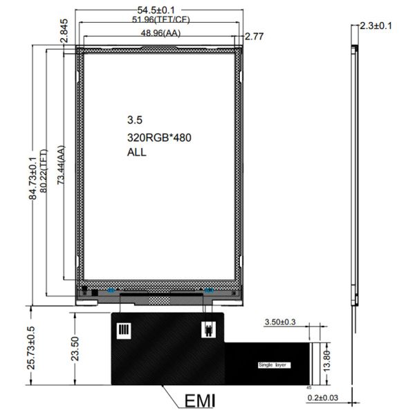 3.5" Inch TFT LCD Display Module 320x480 HVGA IPS Full Viewing Angle With RGB/MCU/SPI Interface