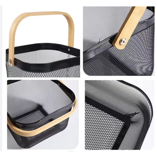 Sustainable Wire Mesh Storage Baskets With Wood Handle