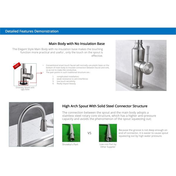 High Arch One Touch Kitchen Faucet Anti Clogging Nozzle Kitchen Pull Out Tap
