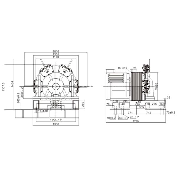1250 - 2000kg Gearless Traction Machine Motor Ac380v For High Speed Elevator