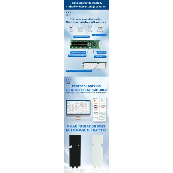 10kW Solar Hybrid Inverter with Smart BMS for LiFePO4 Lithium Ion Battery: BMS with LCD Screen, BT, RS485, CAN for Energy Storage