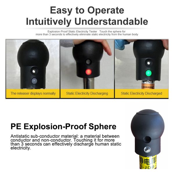 AS-JDB Explosion-Proof Human Static Eliminator EXIBⅡCT4GH Anti Static Discharge Device 38mm Steel Pipe 2.35m Cable 1.95kg Static Remover for Chemical