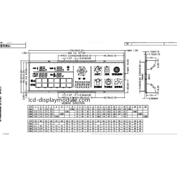 Black TN VA LCD Display Screen Red Color Segments With PIN 6 O'Clock Viewing Angle