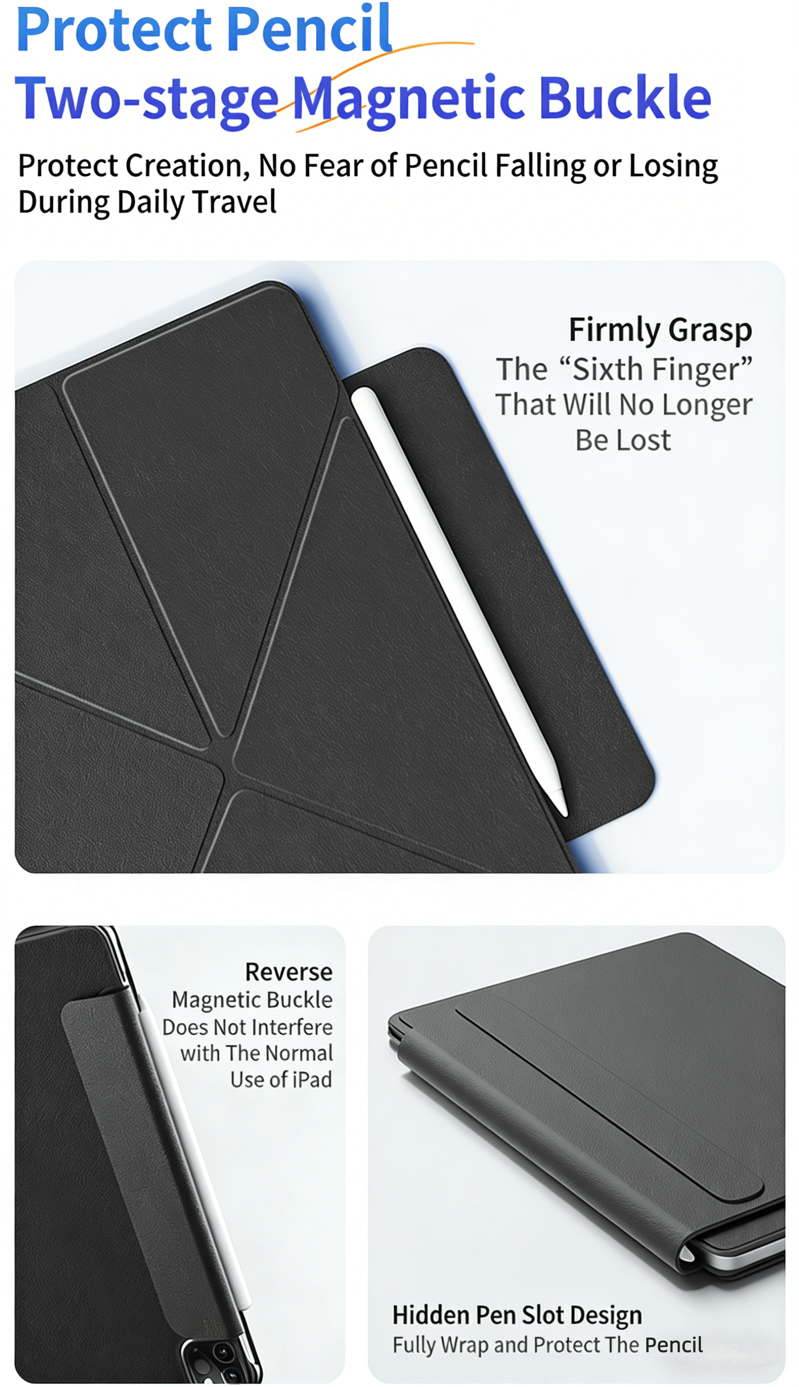 Slim Magnetic Double-sided Clip with Multi-angle Horizontal and Vertical Support Suitable for iPad IPro 13 M5/M4 OEM/ODM/Private