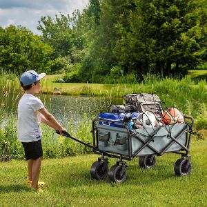 Folding Garden Cart’S Telescoping Adjustable Handle Locks And Extends Allows