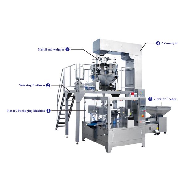 Z Conveyor Rotary Pouch Packing Machine For Snacks