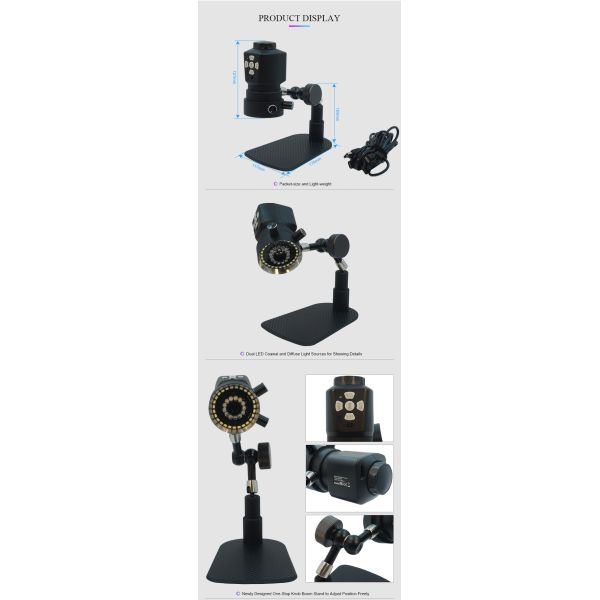 HD 1080p Microscope Accessories Dual LED Mini Digital Microscope 60 Fps USB 2.0 1/3“ CMOS Sensor