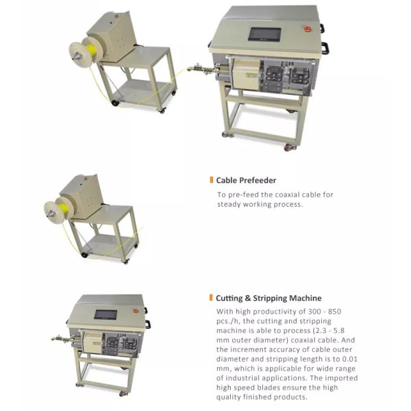 Large Gauge Coaxial Cable Cutting Stripping Machine 2.3-5.8mm Automatic