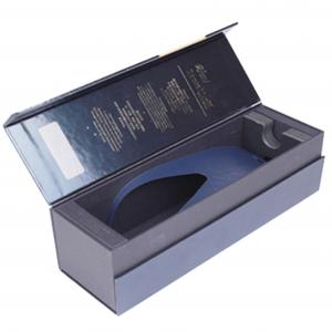 Quality Luxury Navy Blue Matte Wine Gift Box  Hinged Lid Rigid Box With EVA for sale