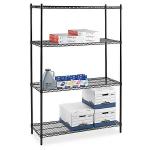 Four - Tier Commercial Wire Shelving , Flat Black Adjustable Saferacks