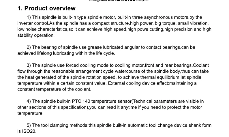 ISO20 ATC Spindle Motor Water Cooled 2.2KW For CNC Router Machine