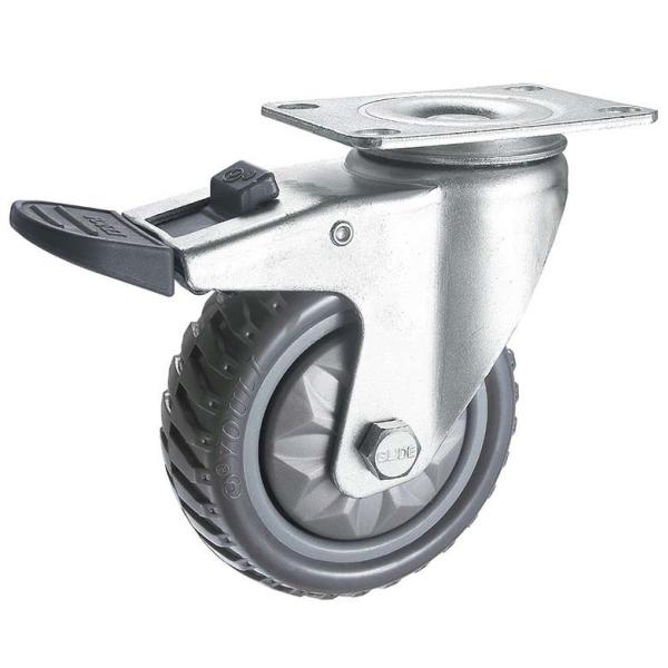 Grey Free Wheel Rubber Plastic Trolley Dustbin Castor Wheel with Top Plate Size 92*64mm