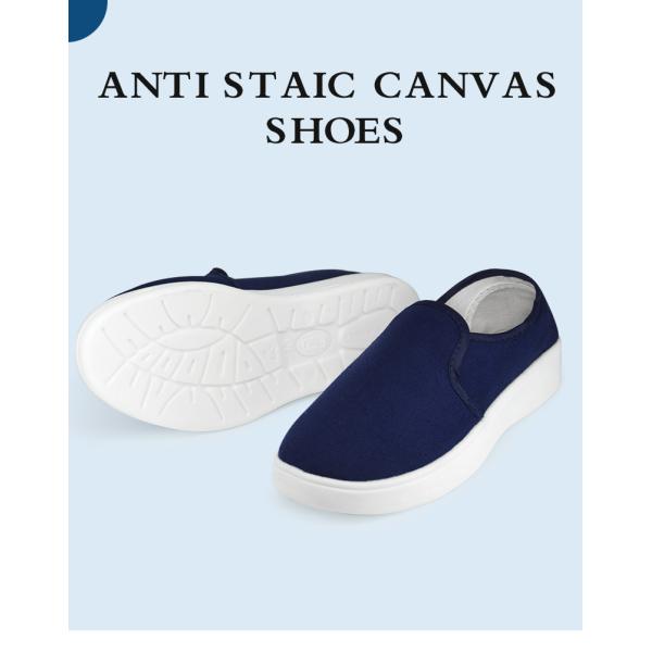 H-3508 Dustproof Anti Static Breathable Canvas Shoes Soft Sole Slip-on for Pharma Food Cleanroom Lab Electronics