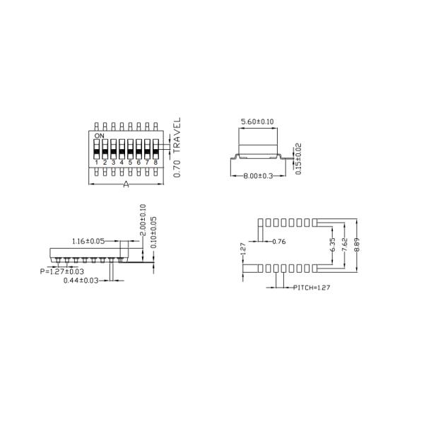 UL 1.27mm Half Pitch DIP Switch With Gull Wing Lead
