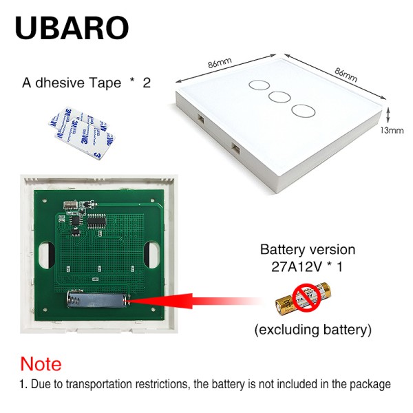 86*86mm Paste Switch 3-Key White Remote On/Off Switch For Smart Home Devices No Wiring Required Controller