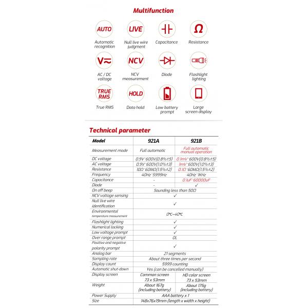 VICTOR 921A 921B 5999 Counts Smart Digital Multimeter