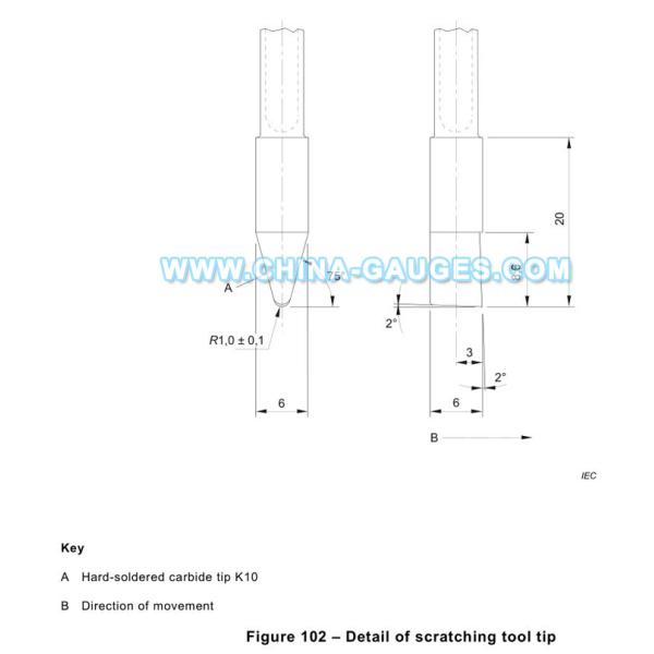 Detail of scratching tool tip of IEC60335-2-24