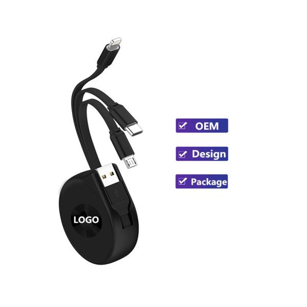 Black Red Blue 1m 3A Fast Charging USB Cables Multi 3 in 1 lightning