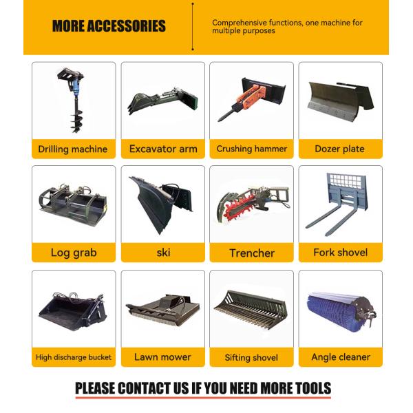 FREE SHIPPING Cheap Mini Skid Steer Loader with Hammer diesel Gasoline Engine Skeed Steer Loader