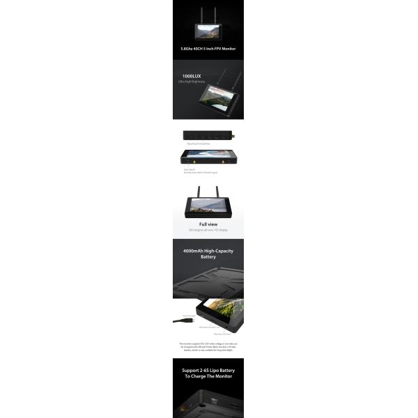 800*480 FPV Screen Monitor 1000Lux DVR 5.8G 40CH Diversity Receiver 4000mAH Battery Security & Protection Freestyle Drones UAV