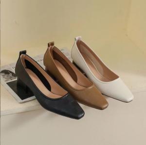 Quality Casual Leather Women Chunky Heel Shoes Cowhide Lining 5cm Height OEM / ODM for sale