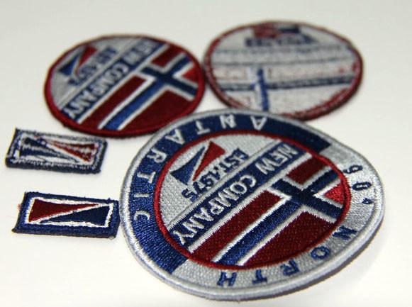 Buy High Density Custom color Round  Shape Applique Patches Grey Merrowed Edge Iron On at wholesale prices
