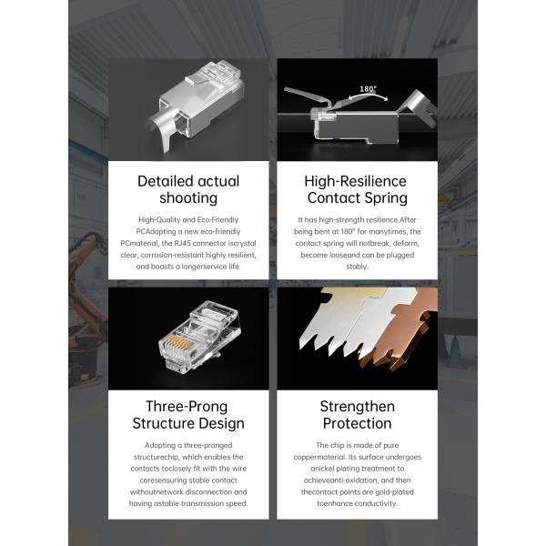 8P8C RJ45 Connector 8-Core Gold-Plated Nickel 100/CAN