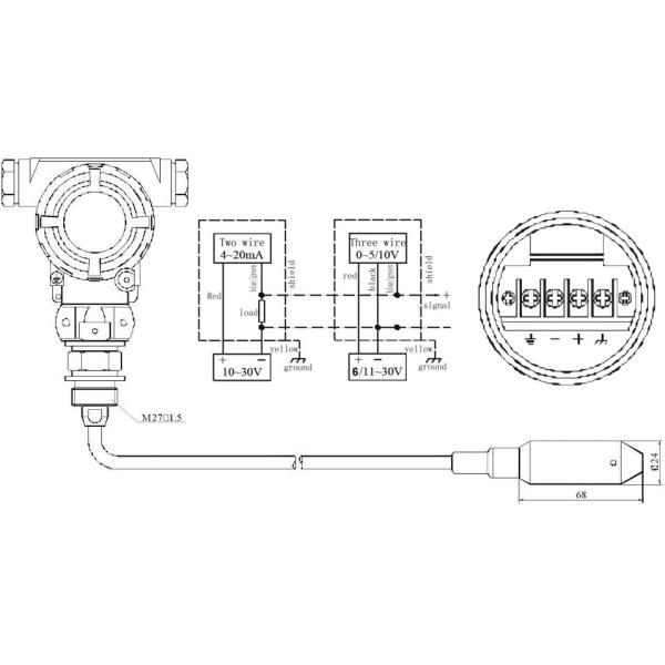 4-20mA Output 0.5% Accuracy Separate Submersible Water Level Sensor and Transmitter