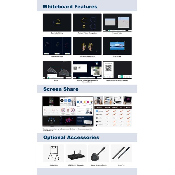 115 Inch Standard Interactive Board OEM 4K Digital Interactive Whiteboard 115 Inch