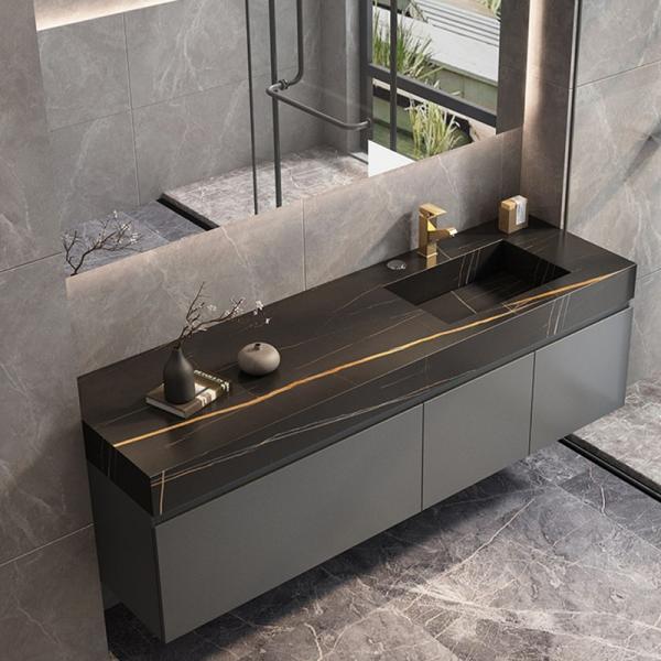 CAD 3D Floating Vanity Bathroom Lacquer Finish Solid Wood Bathroom Vanity
