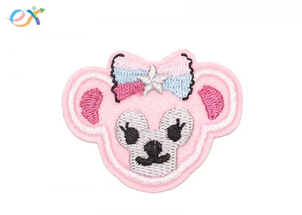 Buy Custom Pink Cute Cartoon Embroidered Fabric Patches Iron On Backing With Laser Cut at wholesale prices