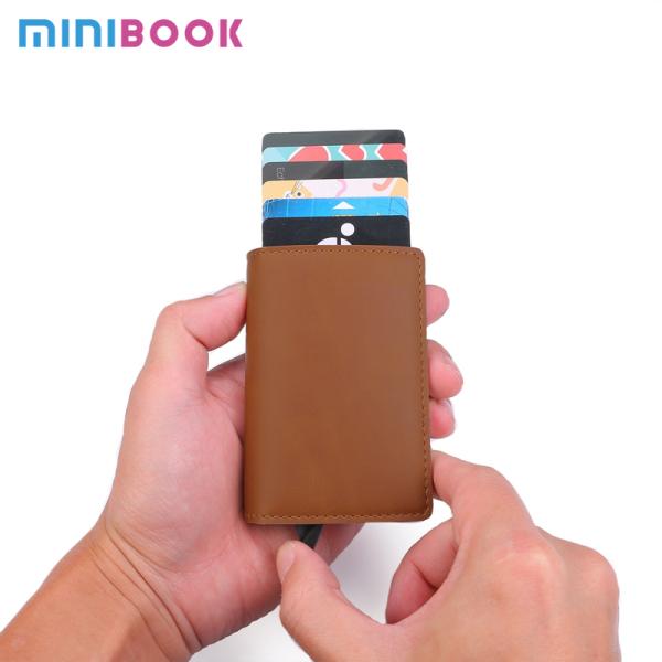 Custom Bifold Wallet Aluminum Credit Card Holder Case OEM Carbon Leather Men's Pop Up Wallet