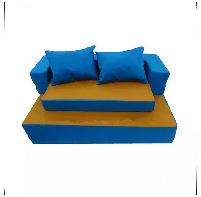 Kids Folding Memory Foam Sofa Bed Multi Function Removable Cover Blue / Yellow