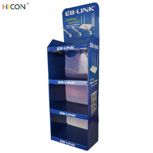 Buy 4-Layer Blue Custom Cardboard Retail Display Stands with Hooks at wholesale prices