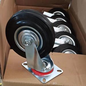 China 7 Inch Black Rubber Industrial Wheels Metal Cover Swivel Plate Caster Wheels Factory China on sale