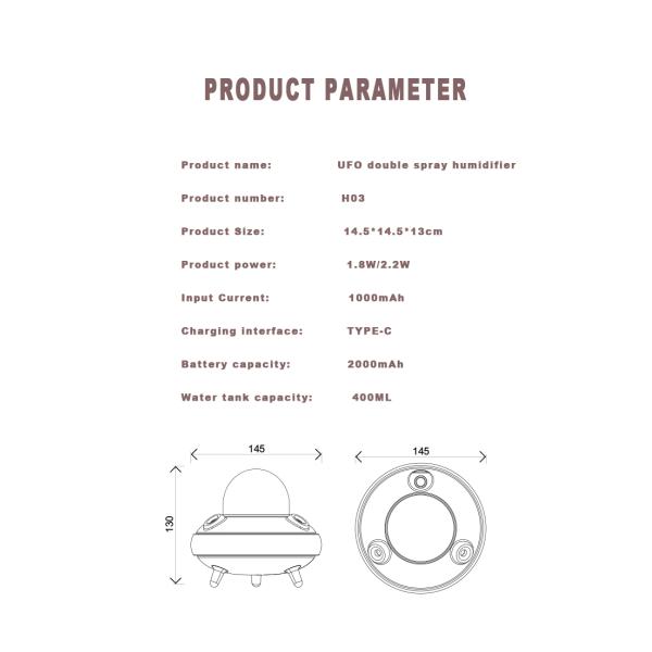 HOMEFISH Mini Ultrasonic Evaporative Steam USB Smart Charge Small Portable Decorative Cool Mist 2021 Rechargeable UFO Humidifier