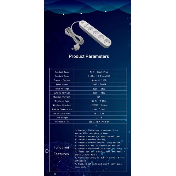 Smart Home USB charging Wi-Fi Smart Power Strip Remote Control With Google and Alexa