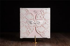 China Pink lace hand-cut wedding invitations Personality invitation card on sale
