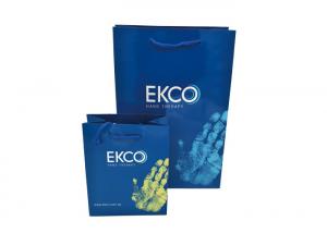 Quality personalised Custom print glossy blue shopping paper bags with PP handle for sale