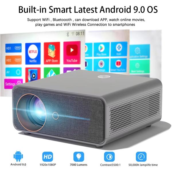 X1 Dark Gray FHD Education Projector 700 ANSI Lumens Android Smart Projector High Bright