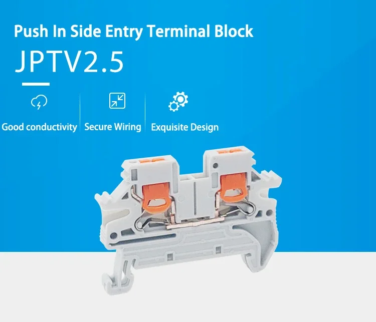 PTV 2.5 DIN Rail Terminal Block Side-Entry Push-in Connection 2.5mm² 26-12AWG Cable Wiring Electrical Wire Connector
