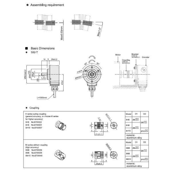 Quadrature Servo Motor Rotary Encoder S52 Solid Shaft 16384 Resolution Line Driver 26C31 Output