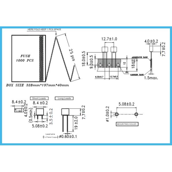KC VDE TUV CCC Approved Subminiature Square Slow Blow Micro Fuse 2A 3.15A 5A 250V