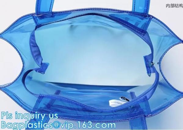 customized handle clear plastic pvc make up bag, vinyl pvc zipper bags with handles, snap button closure or k plas