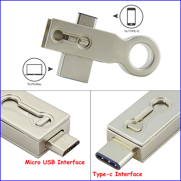 Twisting Dual USB Interface USB 3.1 USB C USB 3.0 64GB Pendrives Disk
