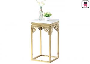 Quality Elegant Square Marble Stainless Steel Coffee Table Carving Corner Flower Stand for sale